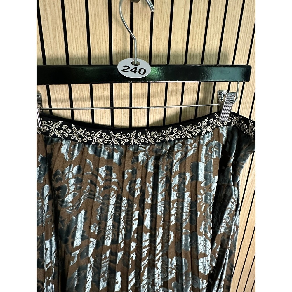 240 Soft Surroundings Brown Silver Blue Velvet Pleated Maxi Skirt (Size 14, EUC) - Picture 6 of 6